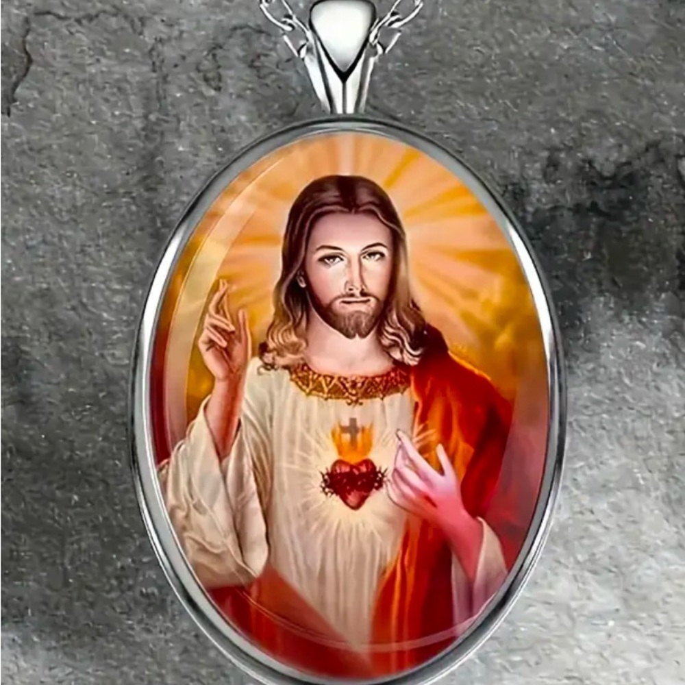 Sacred Heart Jesus Oval Pendant Necklace
